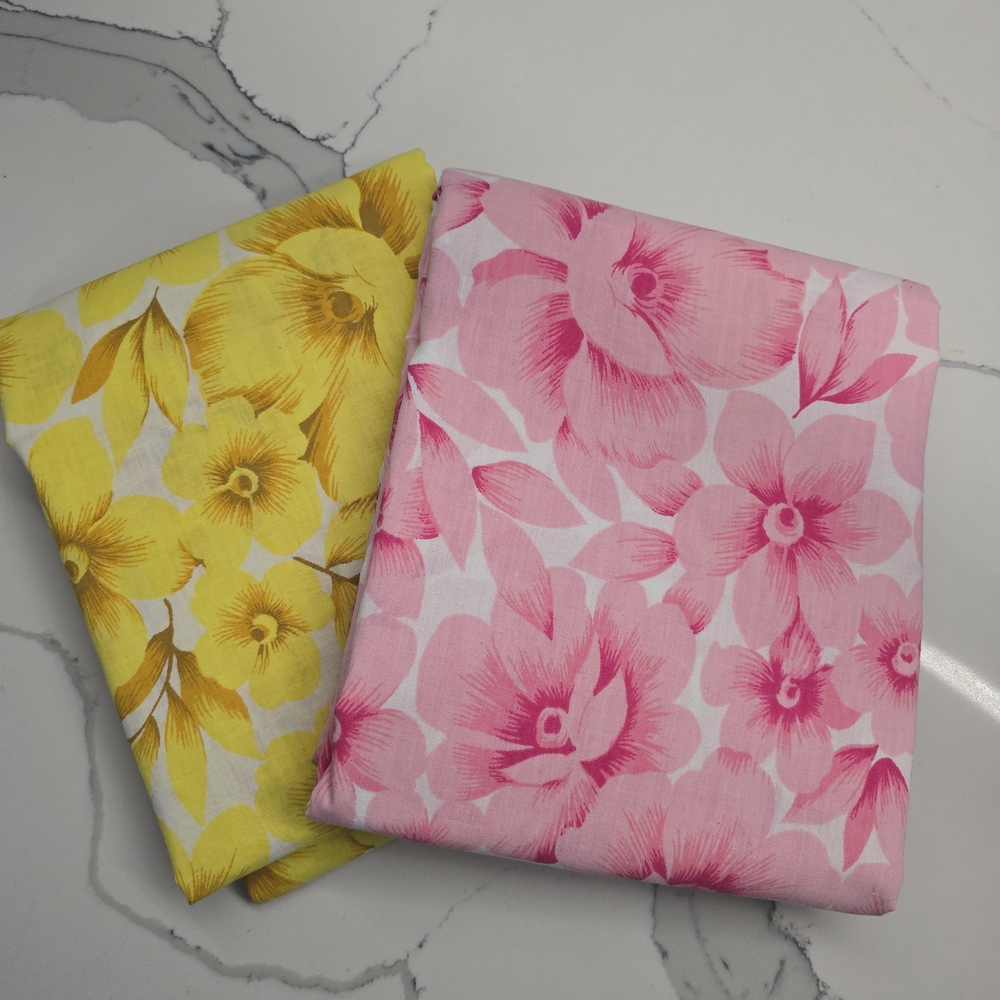 Vtg 70s Sheet Set, Flower Power, 1 Fitted & 1 Flat Sheet, Twin, Cotton/Poly